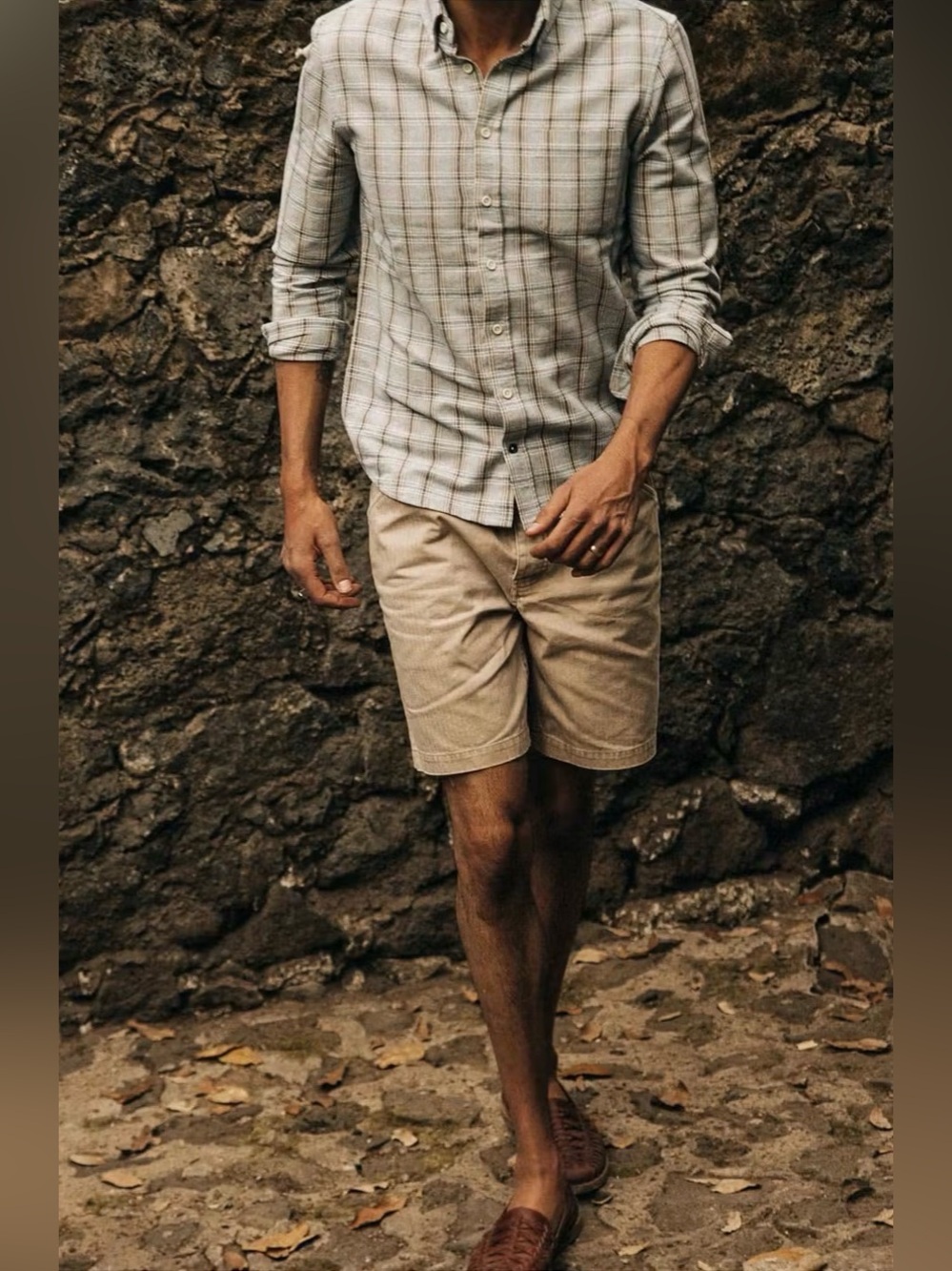 Taylor Stitch The Camp Short in Khaki Herringbone